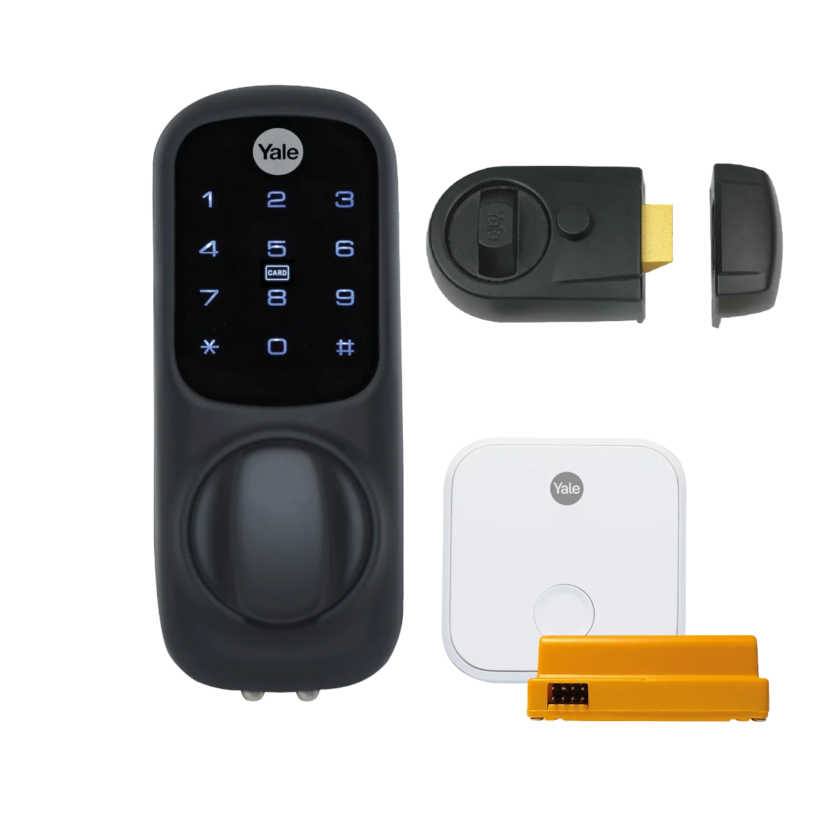 Yale Keyless Black Smart Lock + Nightlatch + Connect Kit Bundle