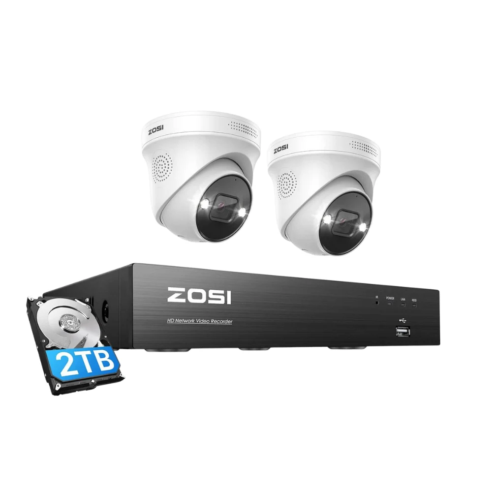 Zosi Official Store C225 5MP PoE Security Camera System + 4K 8CH PoE NVR with 2TB HDD, 2TB HDD / 2