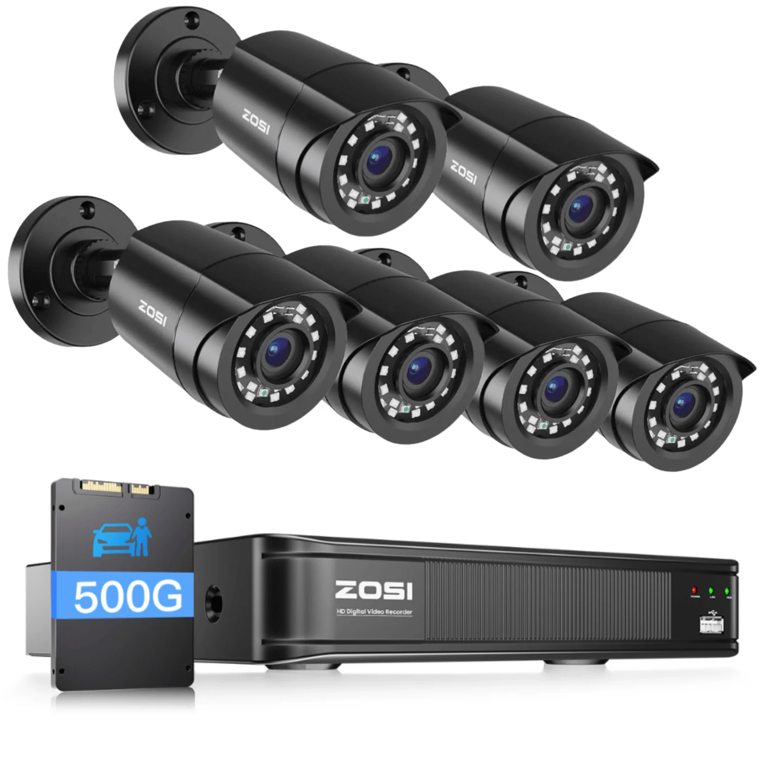 Zosi Official Store C106 1080P 8CH CCTV Security Camera System + Optional Hard Drive, 6 / 500GB Hard Drive / Black