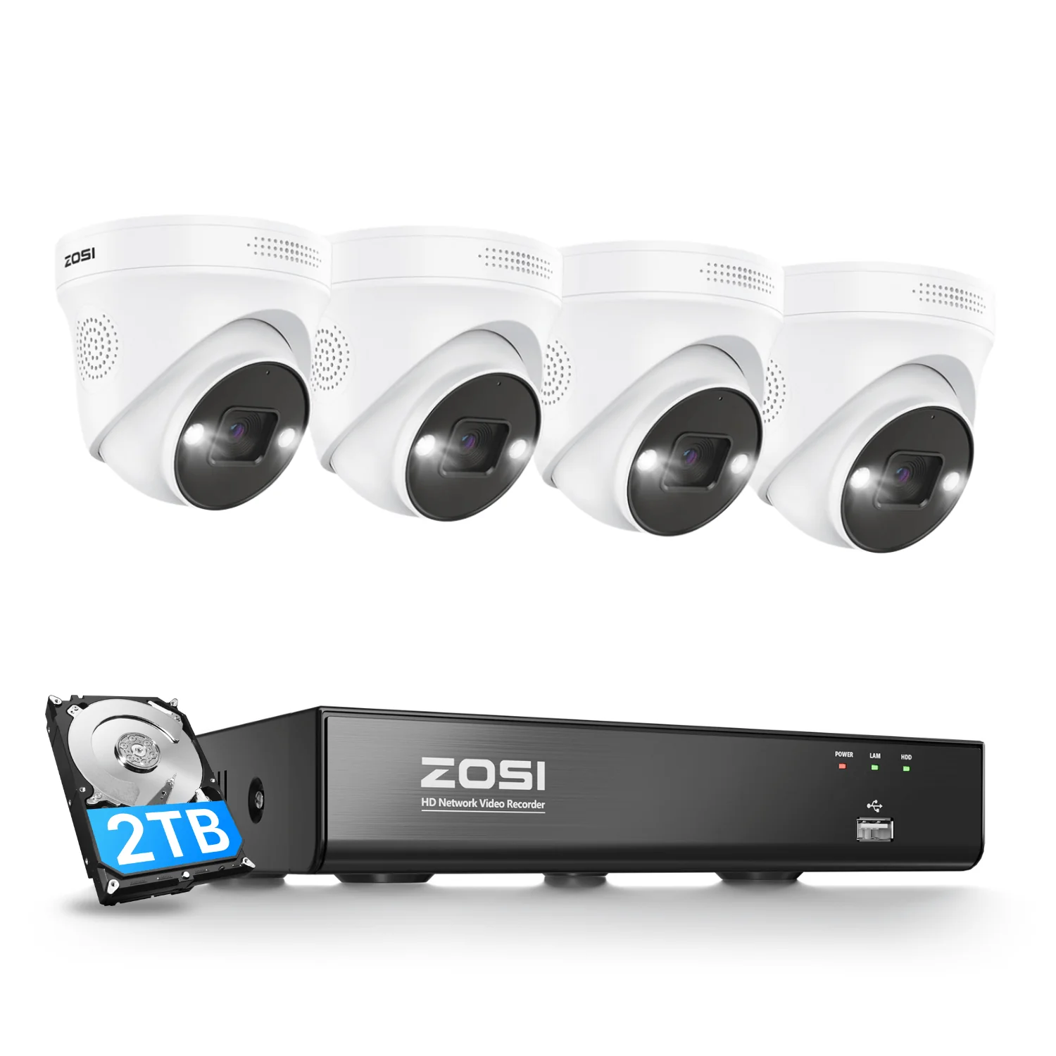 Zosi Official Store C225 4K PoE Security Camera System + 4K 8CH PoE NVR with 2TB HDD, 4 / 2TB HDD