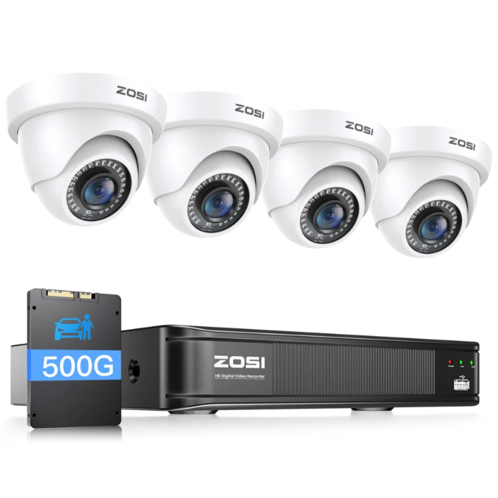 Zosi Official Store C419 1080P 8CH CCTV Security Camera System + Optional Hard Drive, 4 / 500GB SSD / White