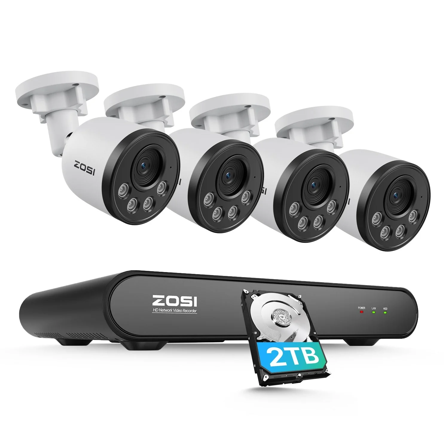 Zosi Official Store C180 4MP Security Camera System + 5MP 8-Channel PoE NVR + 2TB Hard Drive