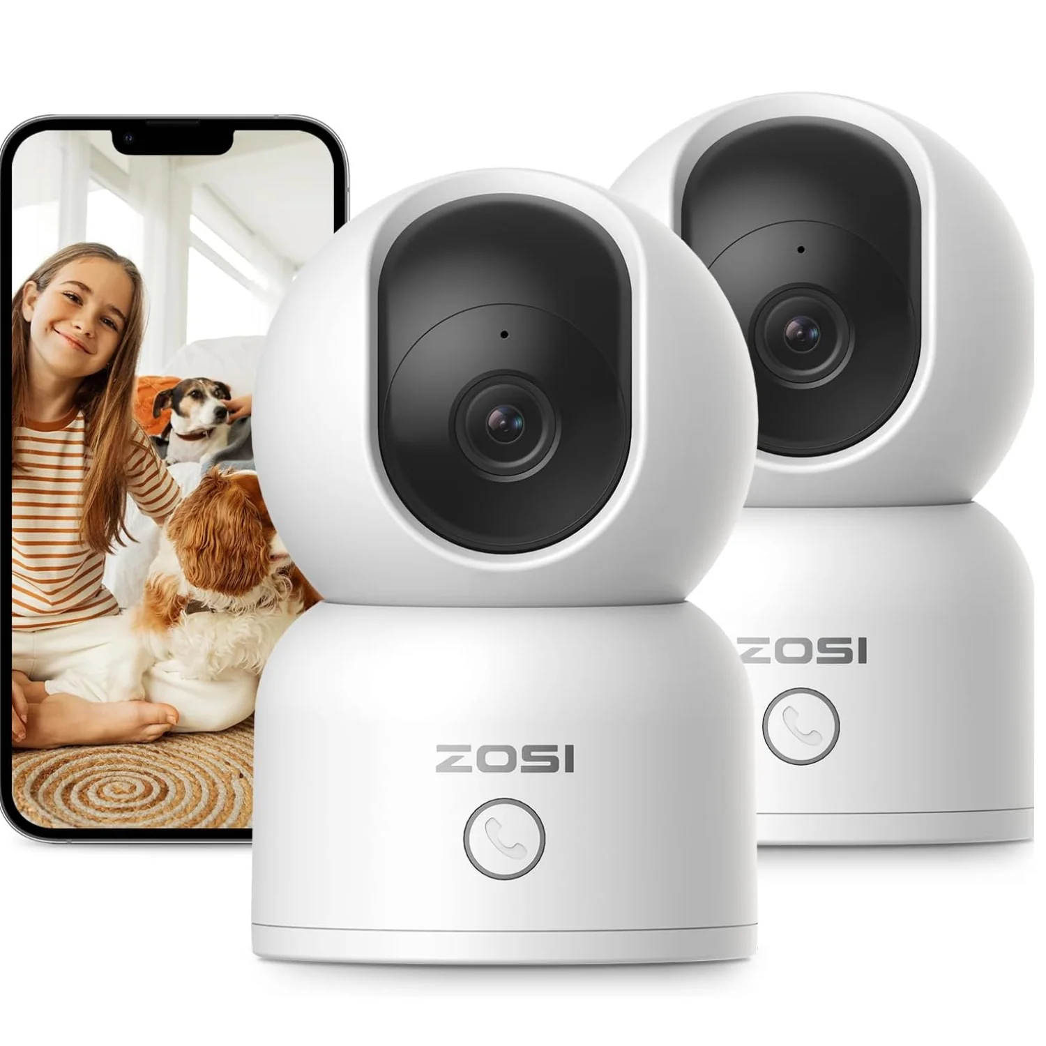Zosi Official Store C518 2pack 2MP Pan Tilt WiFi Camera + Max 256GB Local Storage