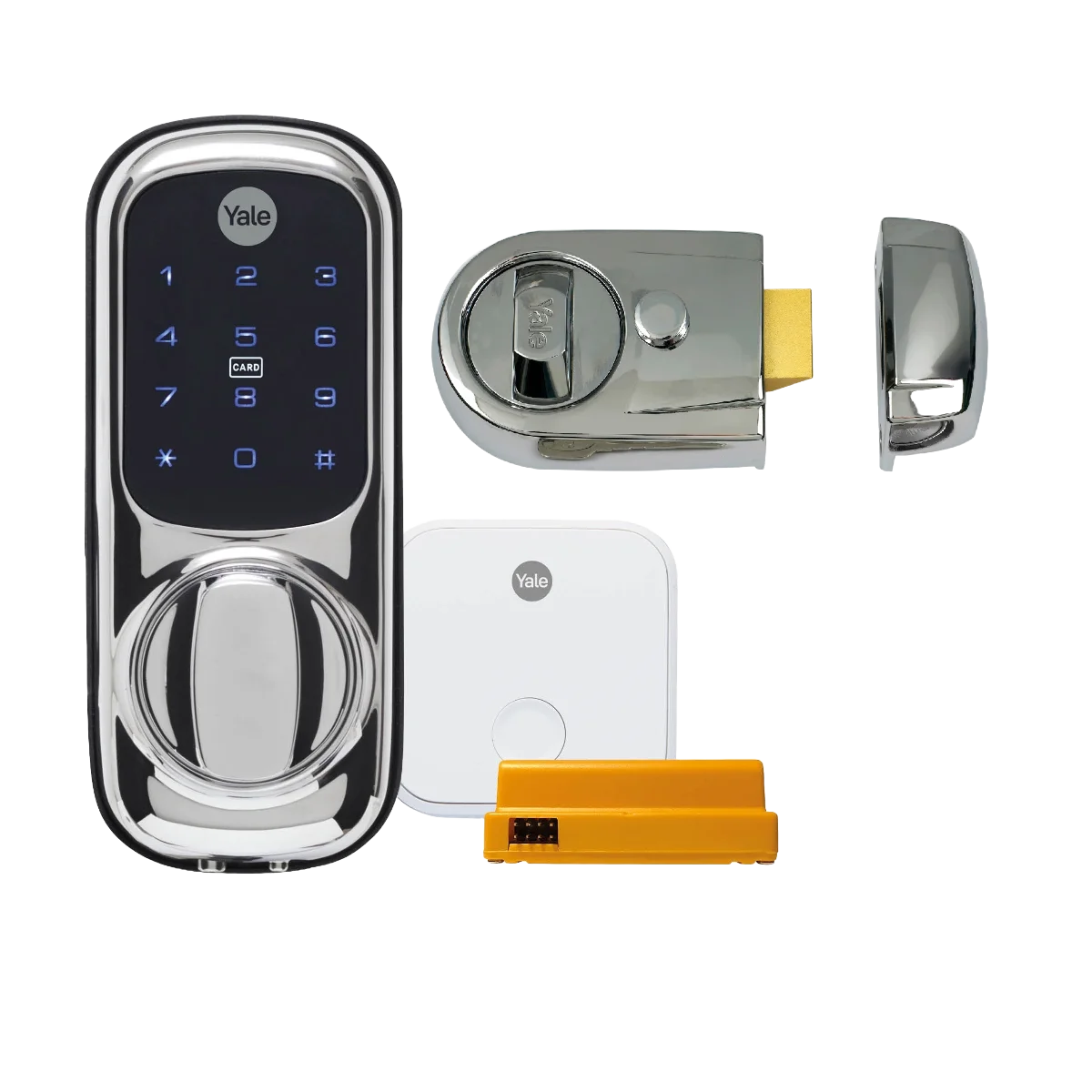 Yale Keyless Chrome Smart Lock + Nightlatch + Connect Kit Bundle