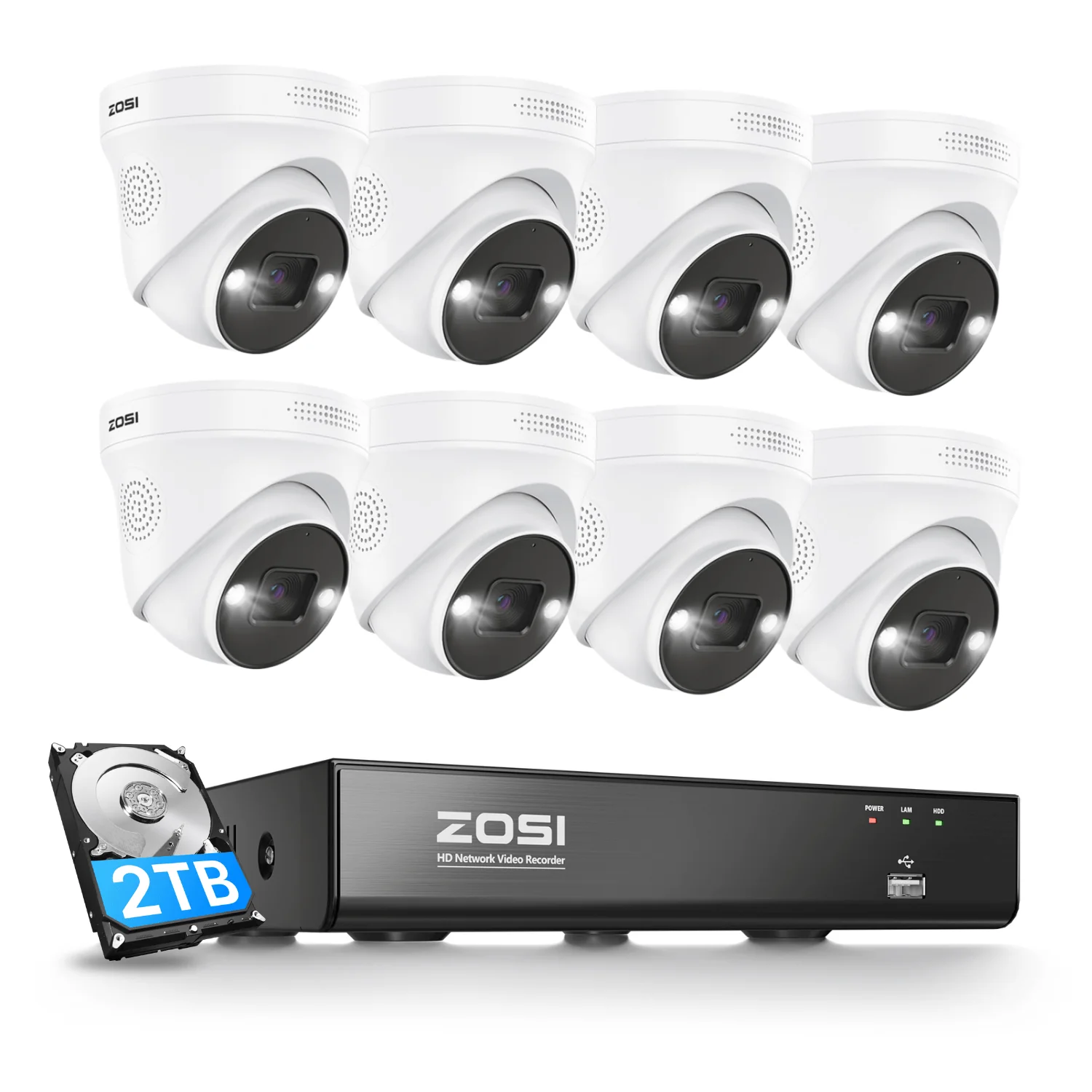 Zosi Official Store C225 4K PoE Security Camera System + 4K 8CH PoE NVR with 2TB HDD, 8 / 2TB HDD