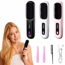 Cordless Hair Straightener Brush Portable Anti-Scald USB Rechargeable Comb UK
