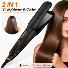 2 in1 Extra Wide Hair Straightener & Curler Flat Iron Ceramic Plates Fast Heat