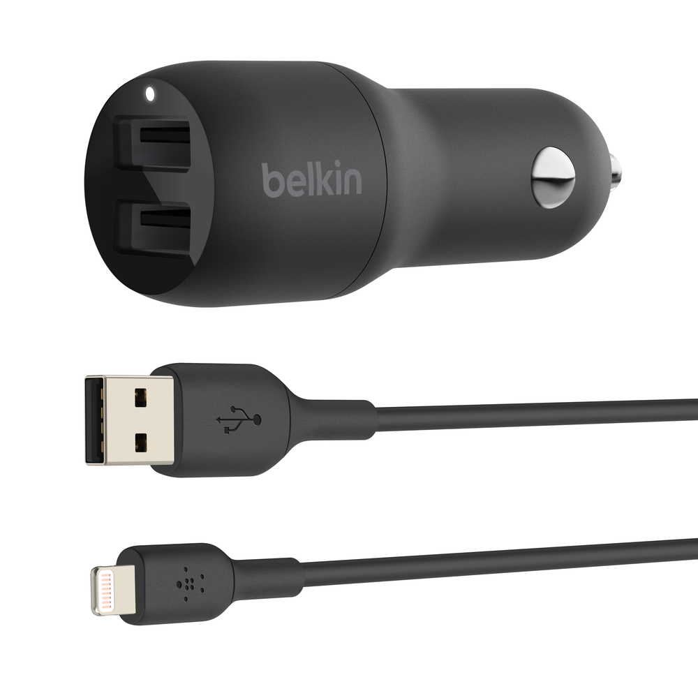 Belkin BoostCharge Dual USB-A Car Charger 24W + USB-A to Lightning Cable