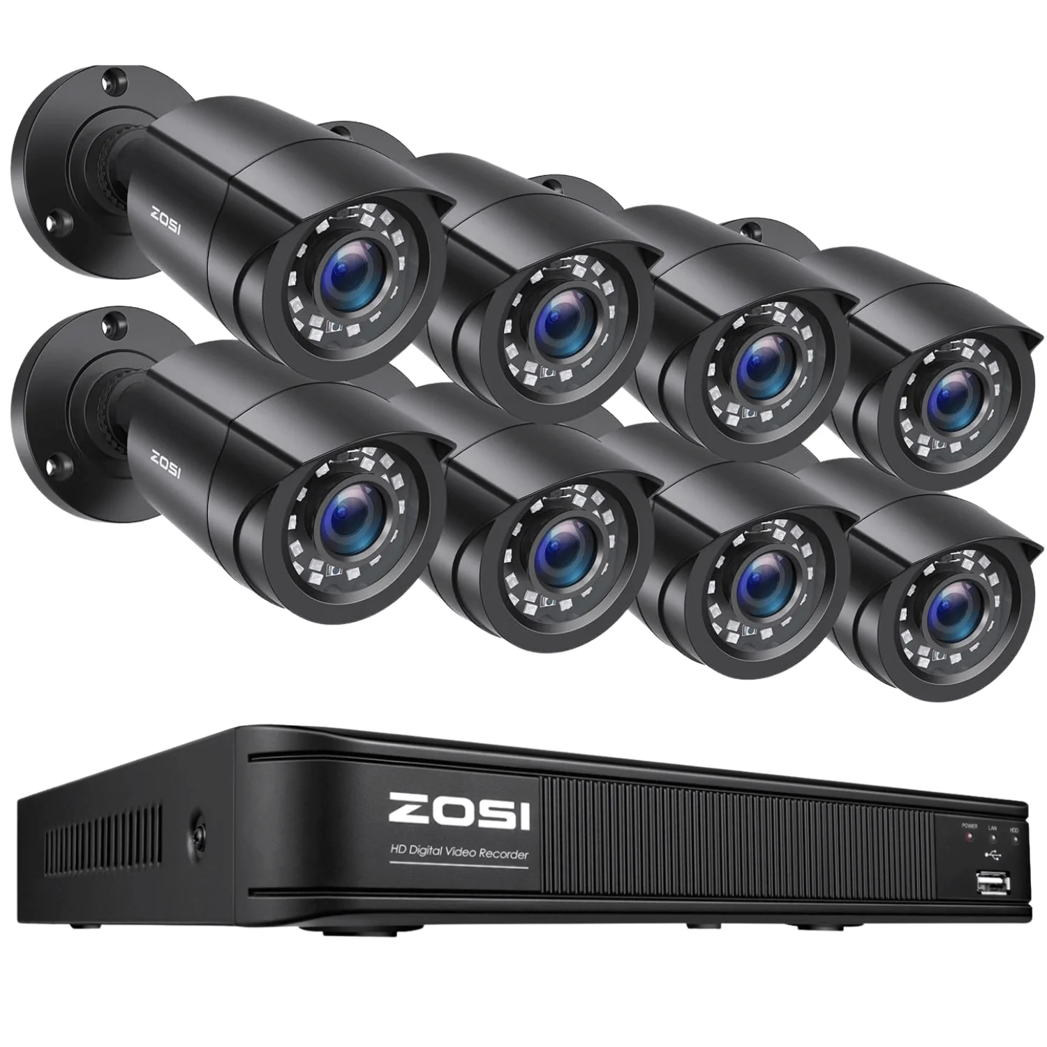 Zosi Official Store C106 1080P 8CH CCTV Security Camera System + Optional Hard Drive, 8 / No Hard Drive / Black