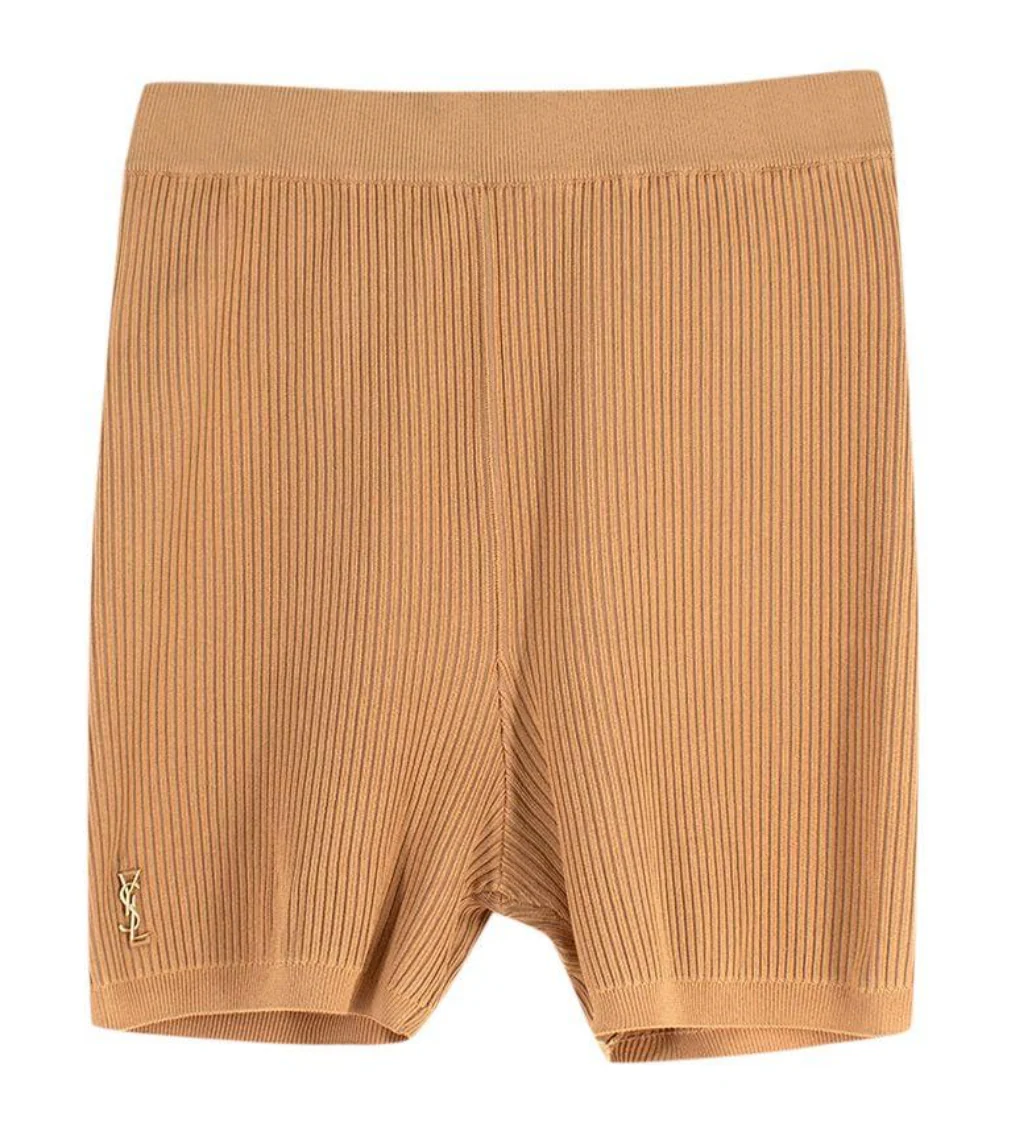 Saint Laurent Camel Ribbed Cycling Shorts
