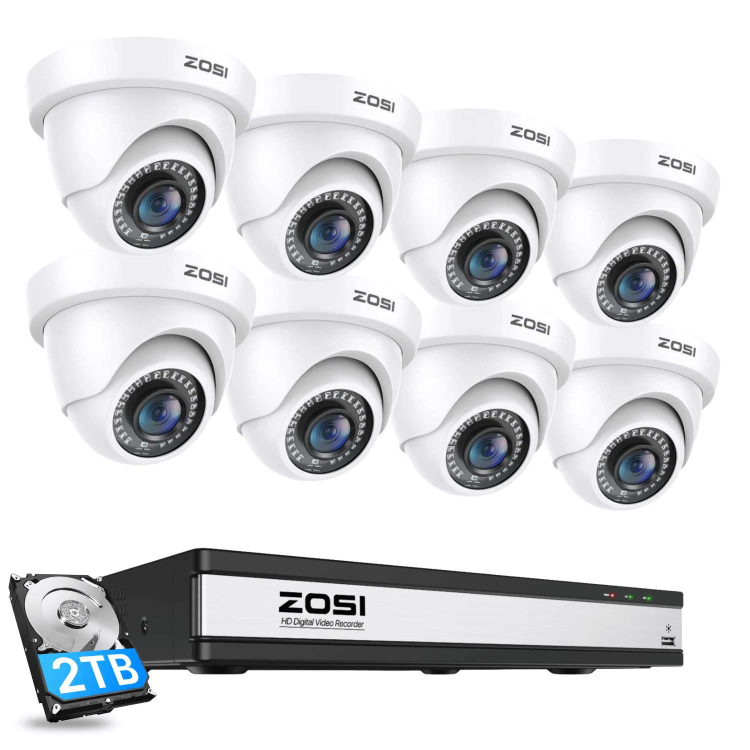 Zosi Official Store C419 1080P HD-TVI Security Camera System + 16 Channel DVR with 2TB/4TB Hard Drive, 4TB / 8 / White