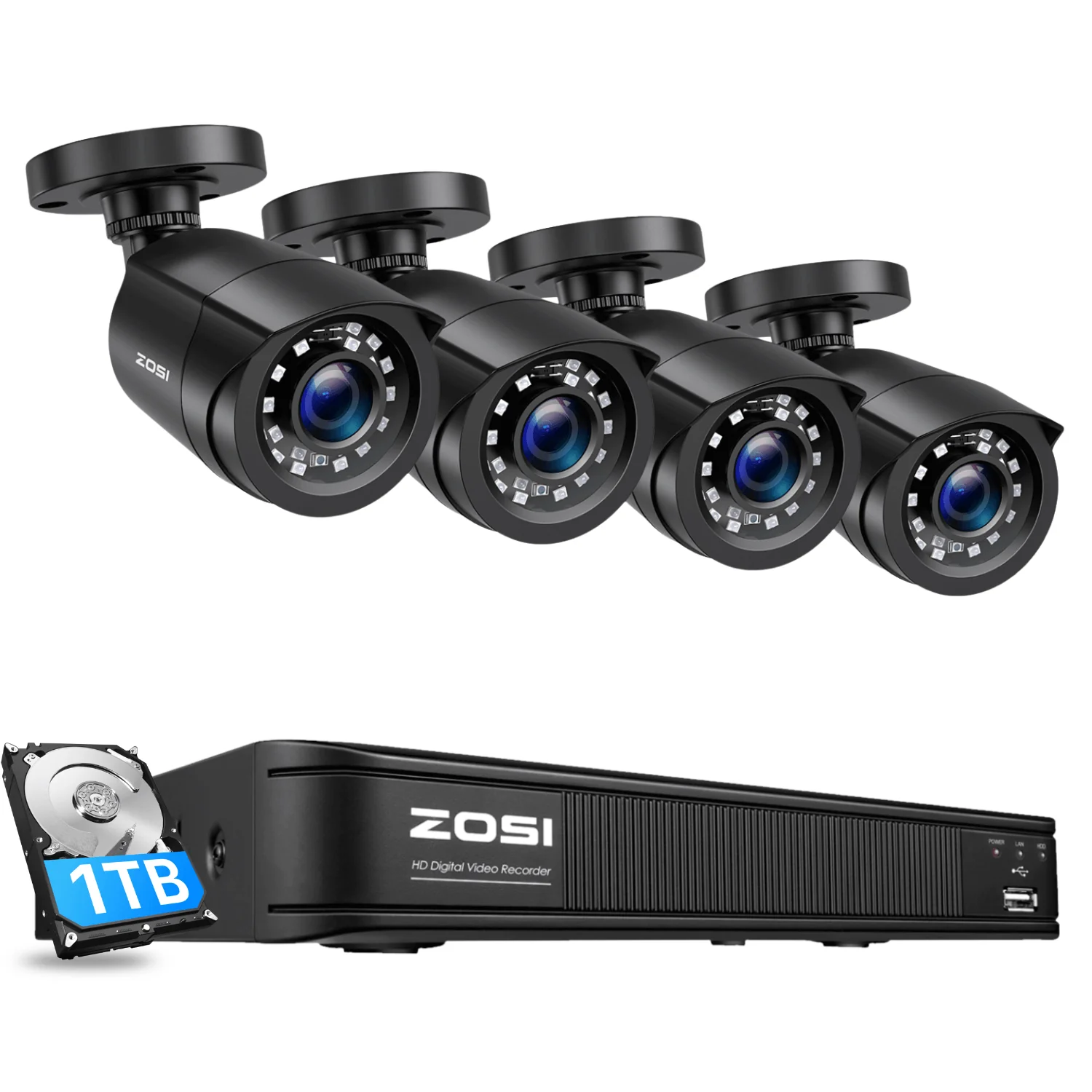 Zosi Official Store C106 1080P 8CH CCTV Security Camera System + Optional Hard Drive, 4 / 1TB Hard Drive / Black