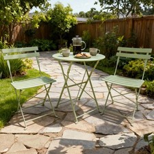 Sage Green Bistro Set 2 Seater Table & Chair Outdoor Patio Garden Metal